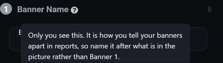 The banner name field with its help bubble open, explaining that only you see it