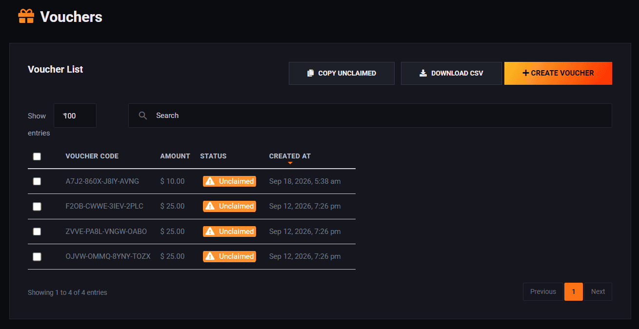 The Pyrobid voucher screen, where a publisher issues advertiser credit without taking a card payment